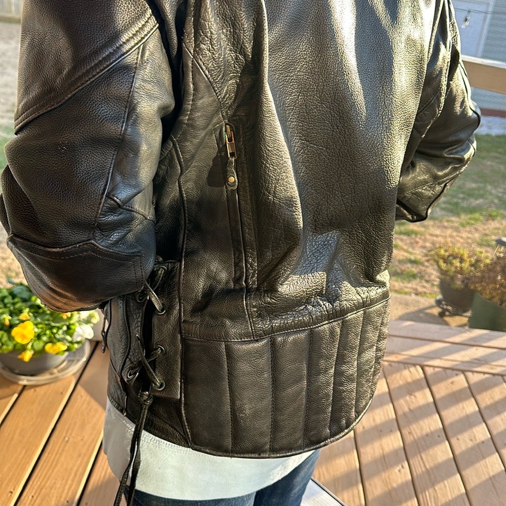 Black Bomber Jacket with Ribbed Waistband and Vintage Leather Style